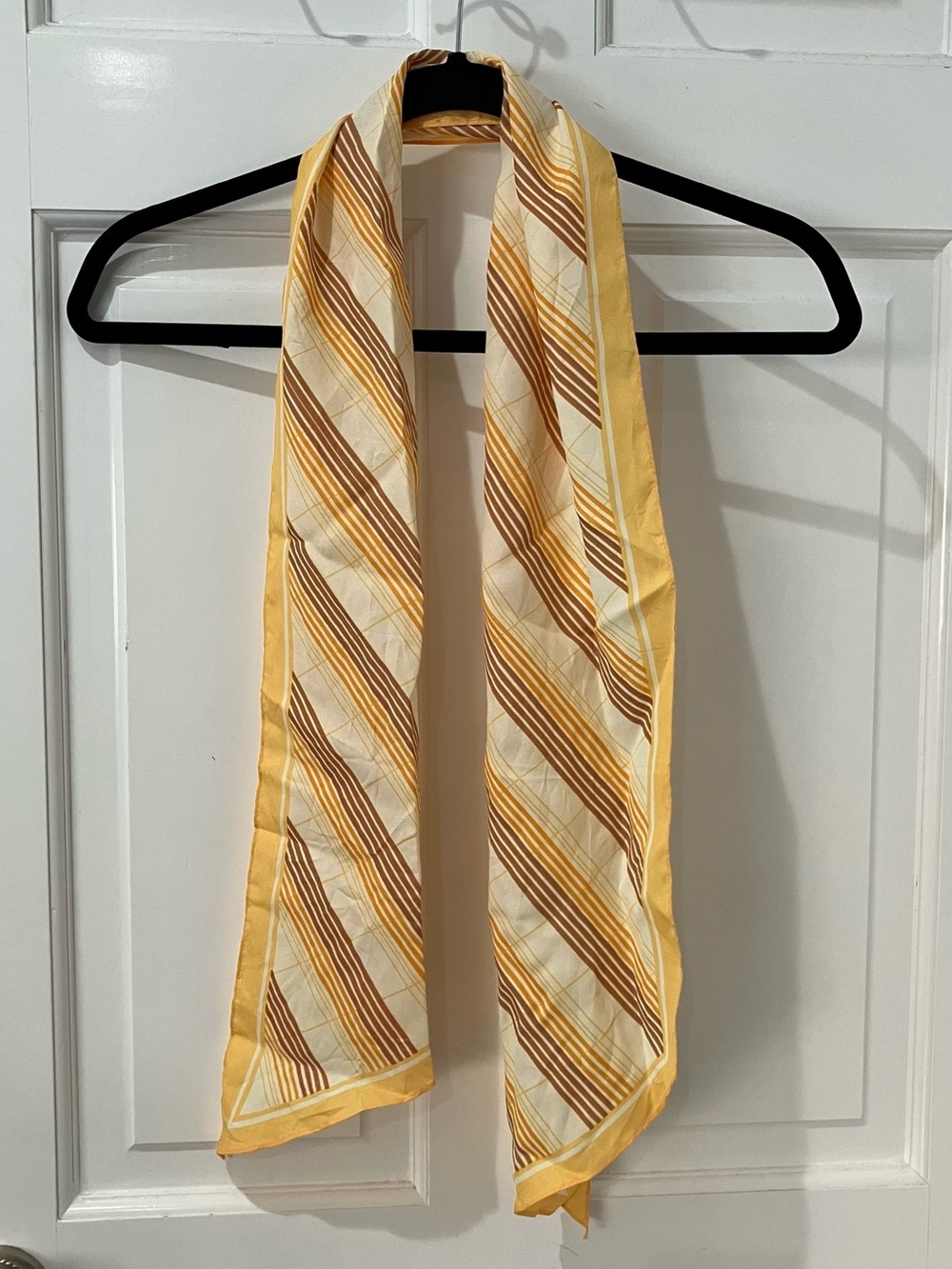 Vintage Light Yellow & Brown Striped Women's Scarf